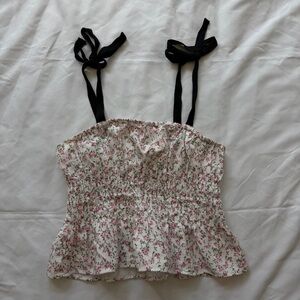 Floral Smocked Top with Black Straps